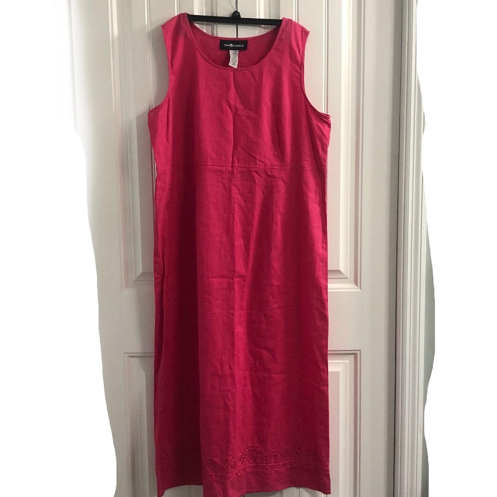 Pink Linen Cotton Maxi Sheath Dress Size L